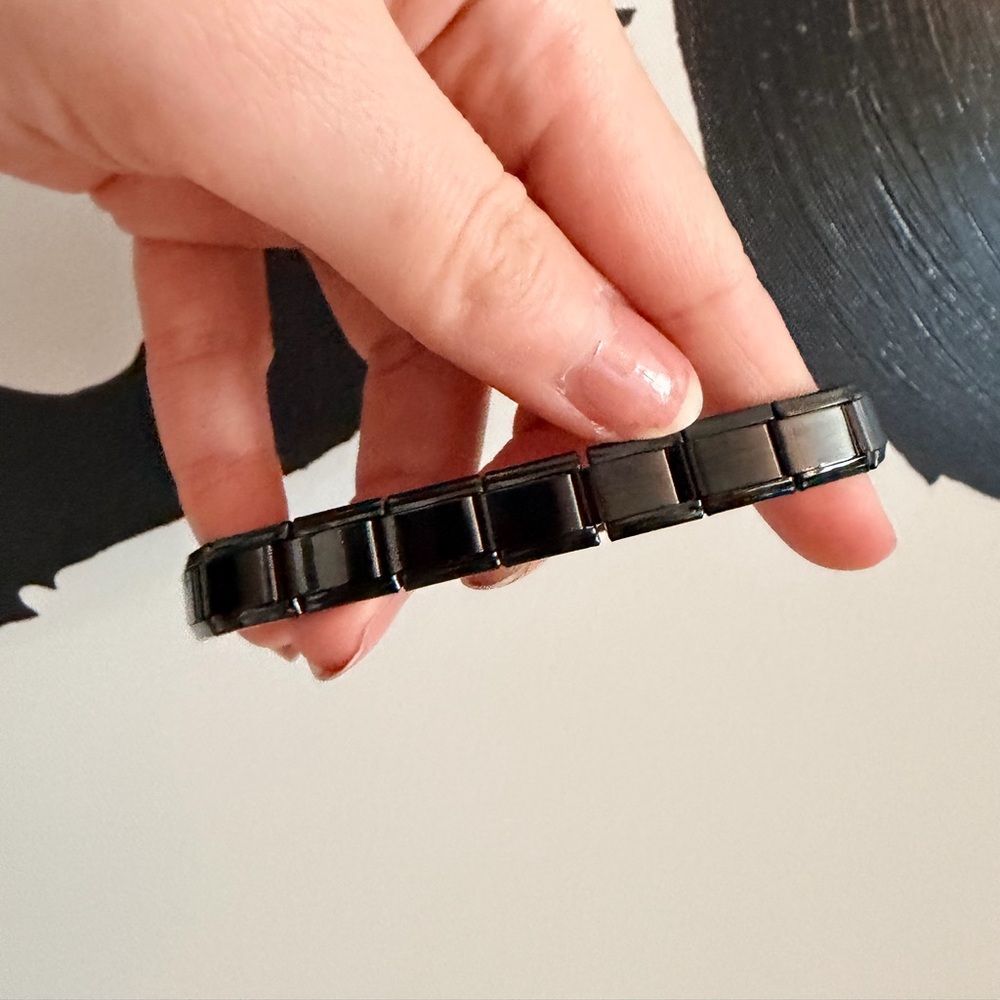Sleek Midnight Black Italian Charm Bracelet – Stainless Steel, 18 Links